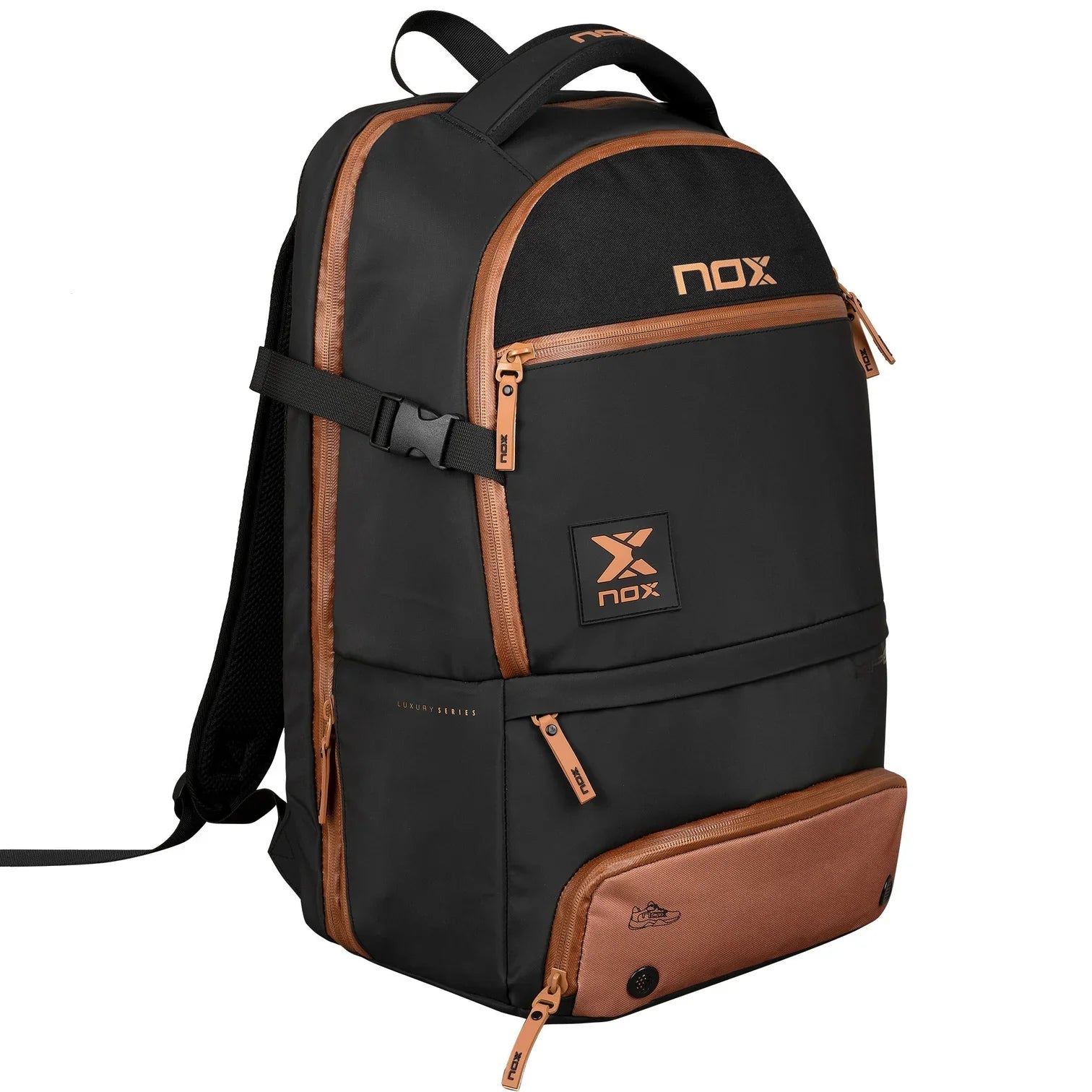 NOX Luxury Open Series Padel Backpack Black Brown front view South Africa