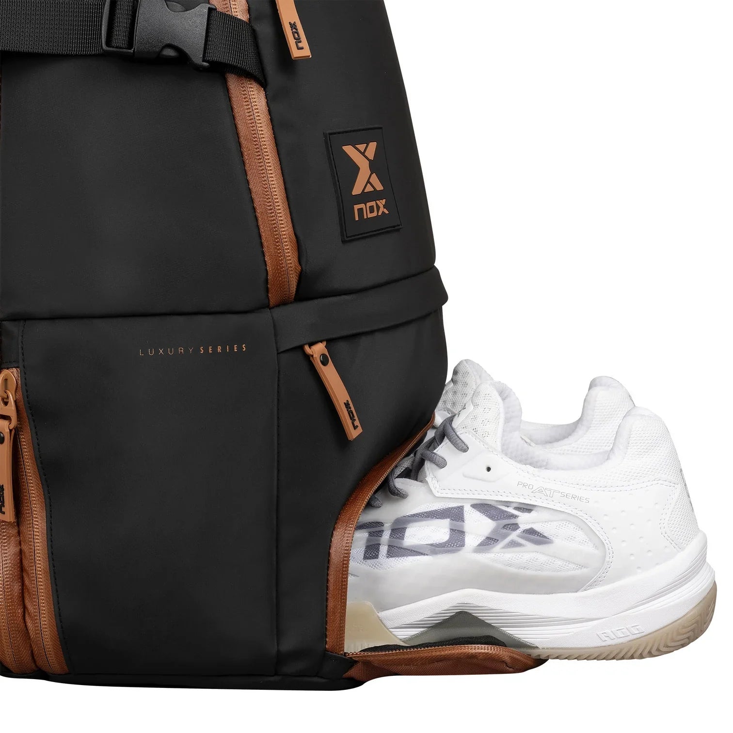 NOX Luxury Open Series Padel Backpack shoe compartment and storage pockets