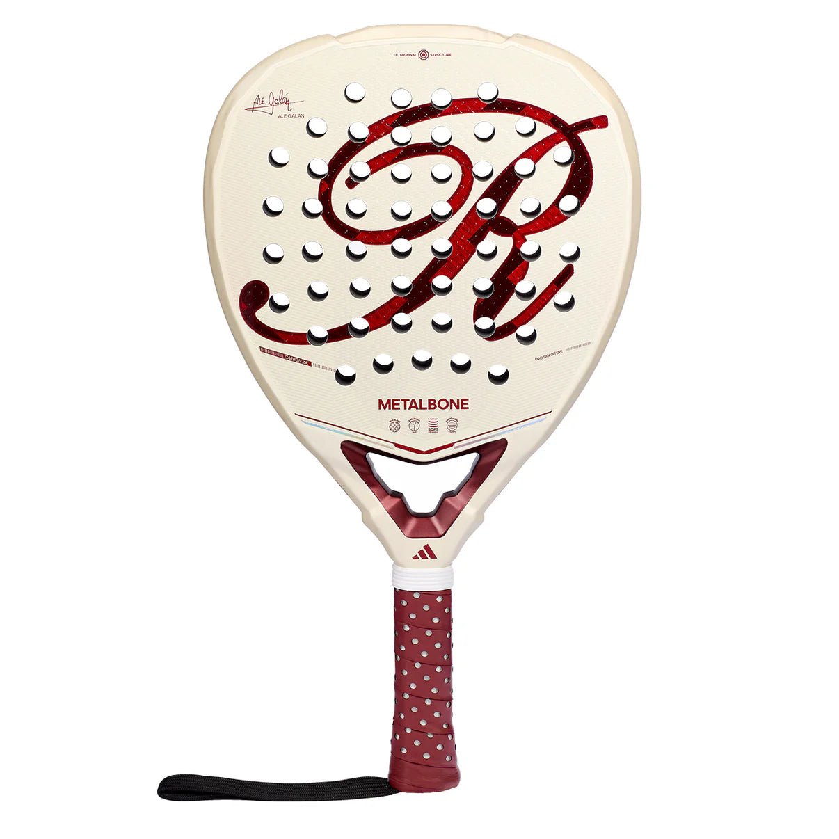 Adidas Metalbone Reserve 2026 stylised Reserve Cup R logo and cream red colorway detail — Ale Galán signature