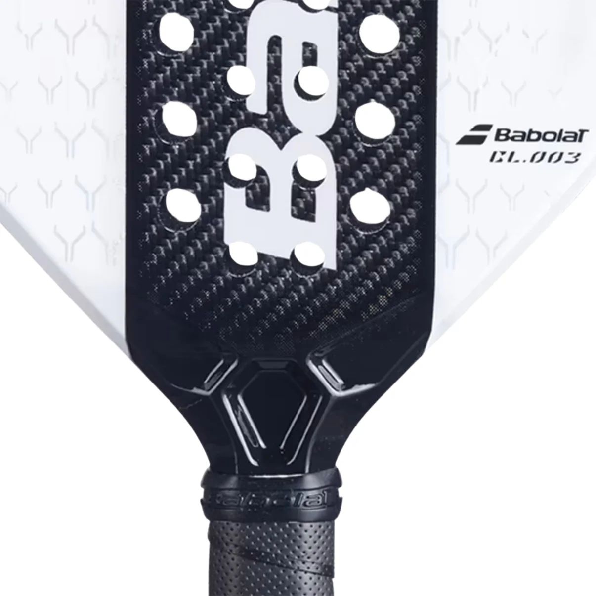 Babolat × Lamborghini BL003 White glossy finish and centralised drilling pattern — premium padel racket South Africa