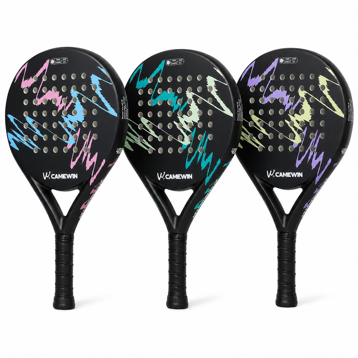 Camewin 4018 carbon fibre padel rackets in black, blue and green — beginner diamond rackets with bag South Africa