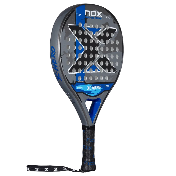 NOX X-Hero Blue 2026 3K fibreglass face and glossy blue finish detail