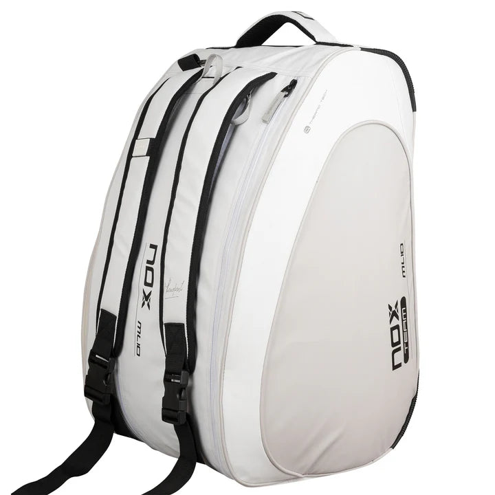 NOX ML10 Team Padel Bag White Grey backpack straps and storage pockets