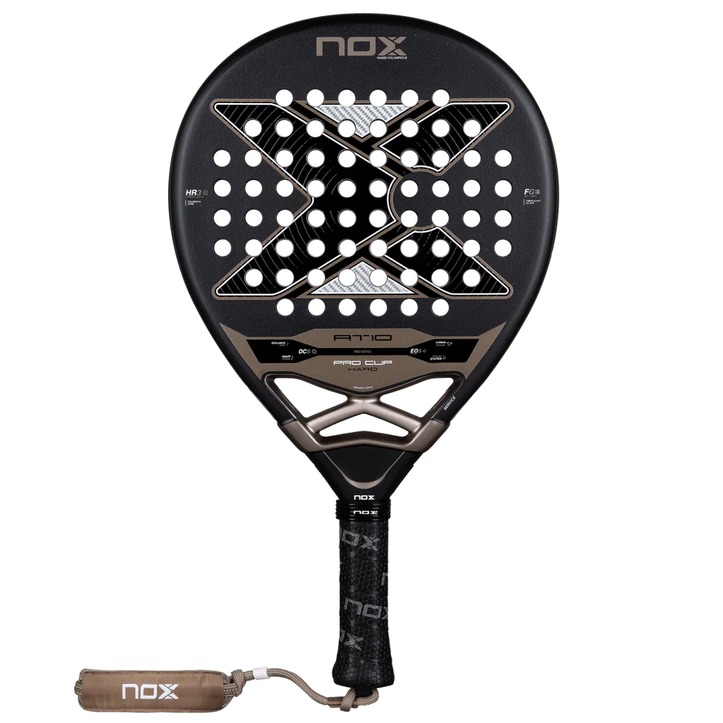 NOX AT10 Pro Cup Hard 2026 padel racket — teardrop shape, aluminised fibreglass, HR3 Hard, South Africa