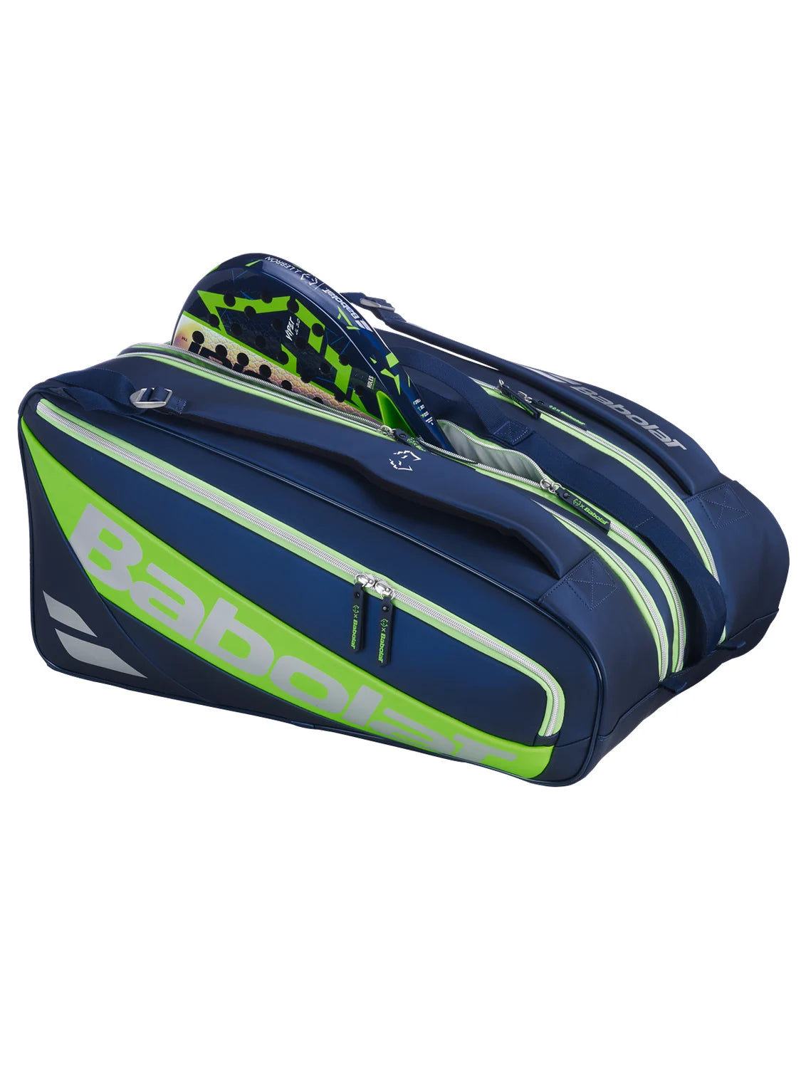 Babolat RH Pro Juan Lebrón padel bag open showing 3 compartments and racket storage