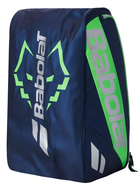 Babolat RH Pro Juan Lebrón padel bag hanging on court fence — self-standing pro bag