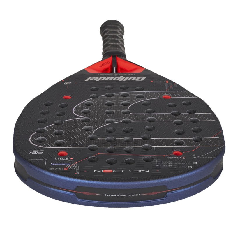 Bullpadel Neuron 02 Hesacore honeycomb grip and Ease Vibe dampeners detail