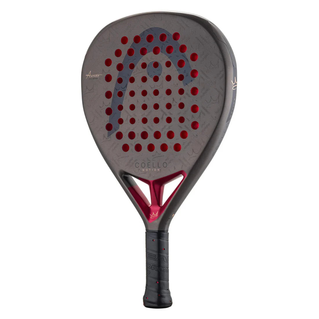 HEAD Coello Motion 2026 diamond padel racket — Carbon Hybrid face, Red Power Foam, Arturo Coello signature