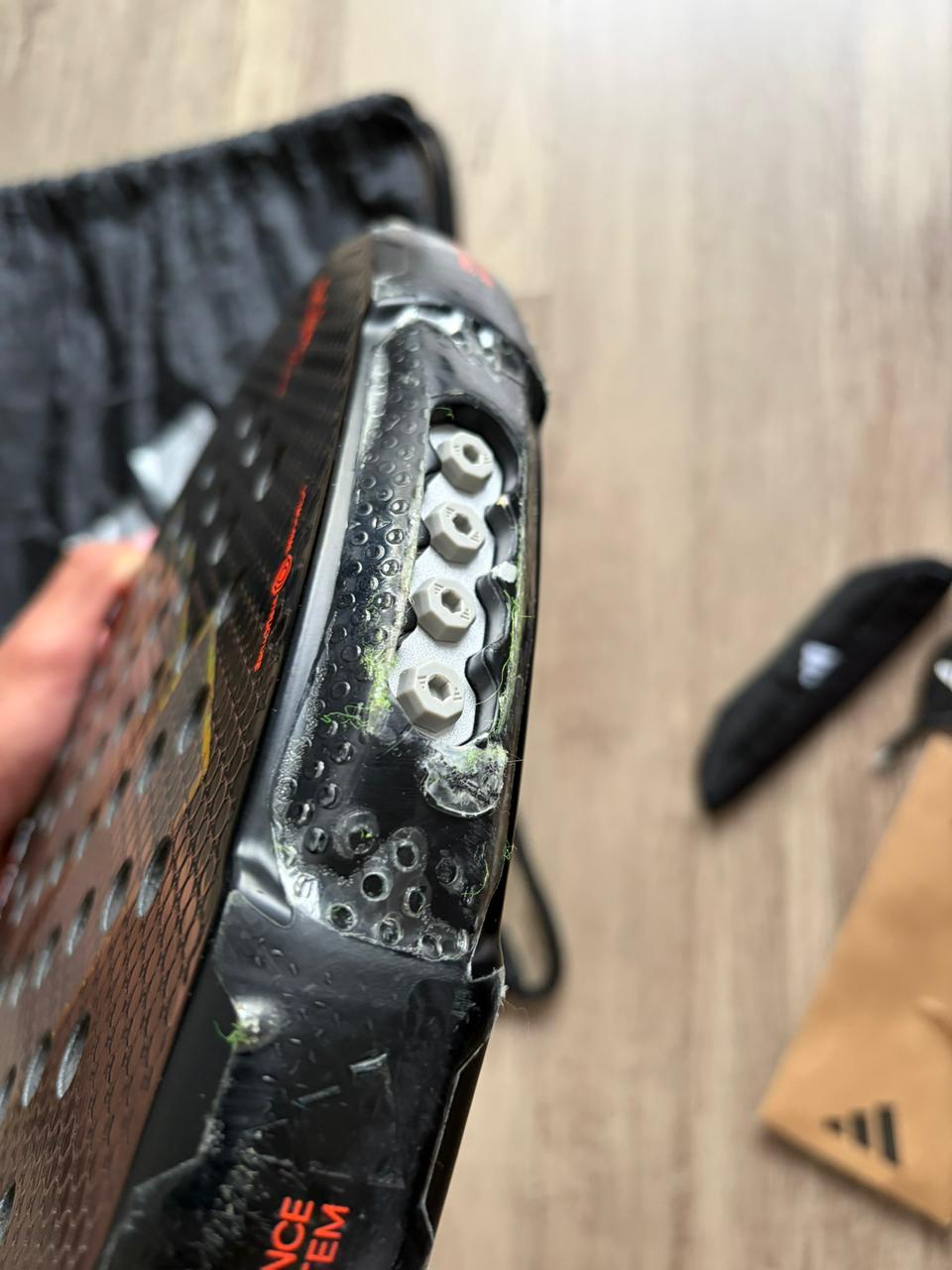 Adidas Metalbone 3.5 2026 Carbon Aluminized 16K face, Spin Blade Decal and Weight Balance System detail
